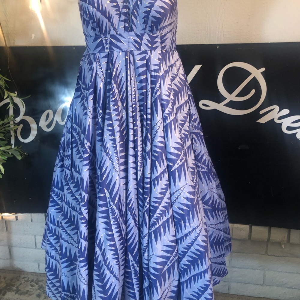 Blue Leaf Print Maxi Dress Womens Boho Sleeveless Vacation Resort Dress Plus 2x